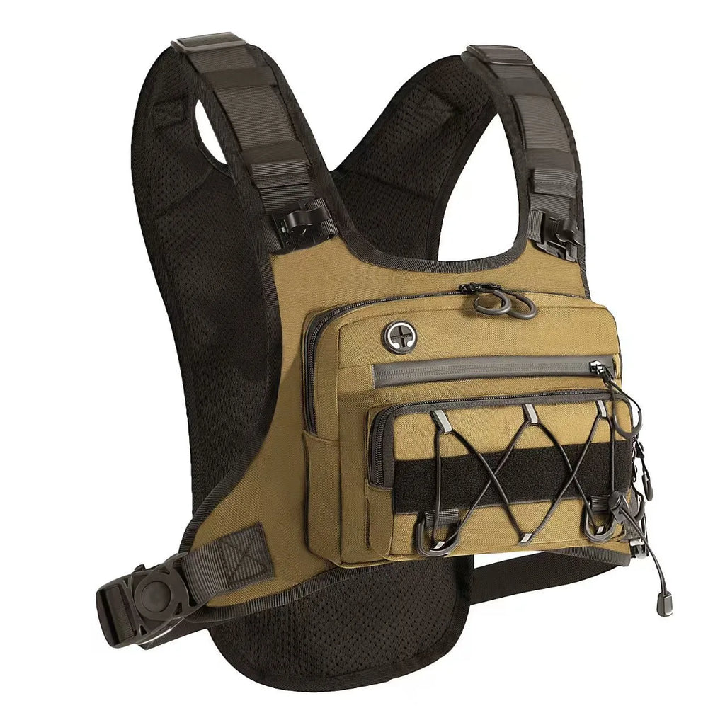 Tactical chest pack for trail running with water-resistant oxford fabric