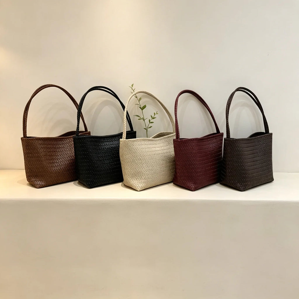 Woven-pattern bucket bag with double straps for everyday wear