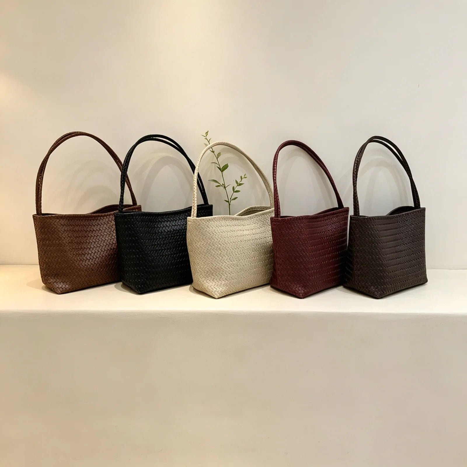 Woven-pattern bucket bag with double straps for everyday wear