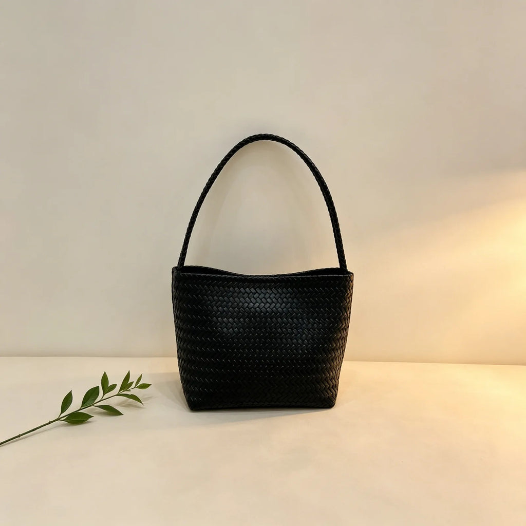 Woven-pattern bucket bag with double straps for everyday wear