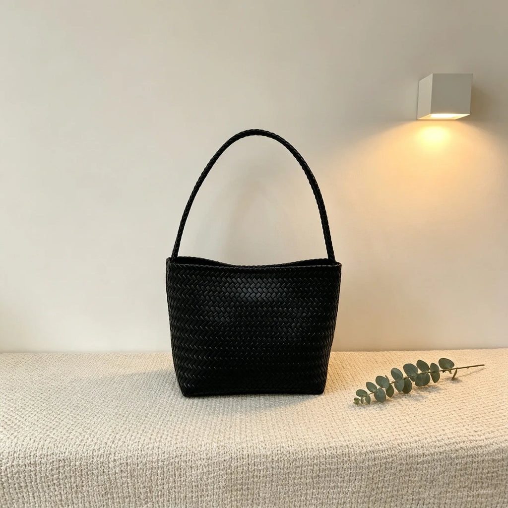 Woven-pattern bucket bag with double straps for everyday wear