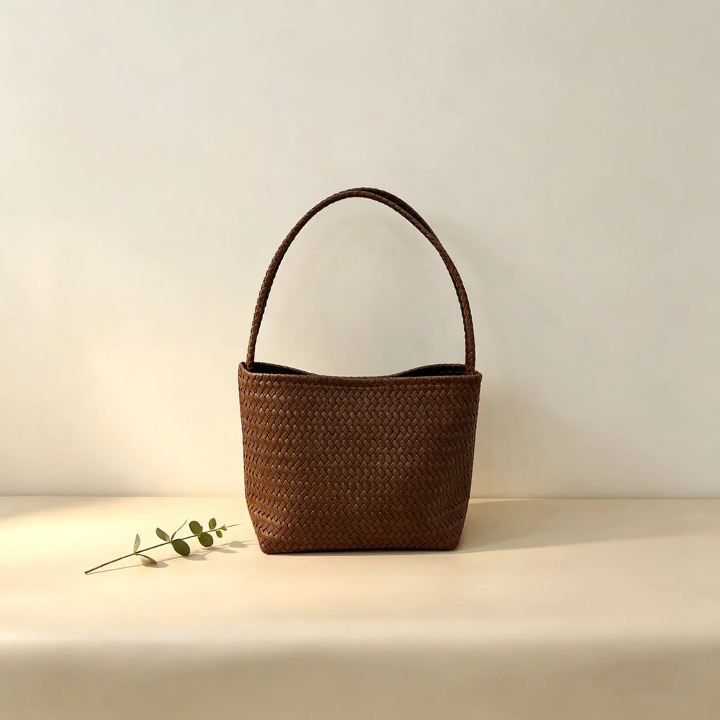 Woven-pattern bucket bag with double straps for everyday wear