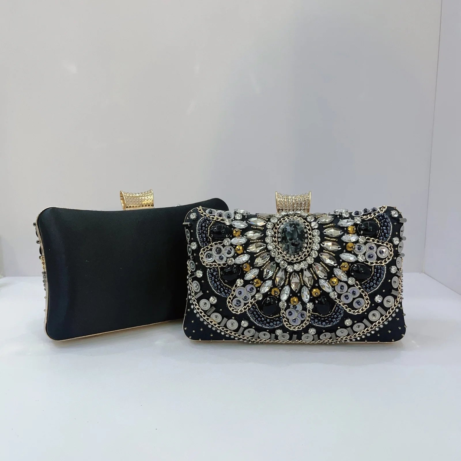 Pearl-embroidered acrylic clutch bag – evening bag for weddings and formal events