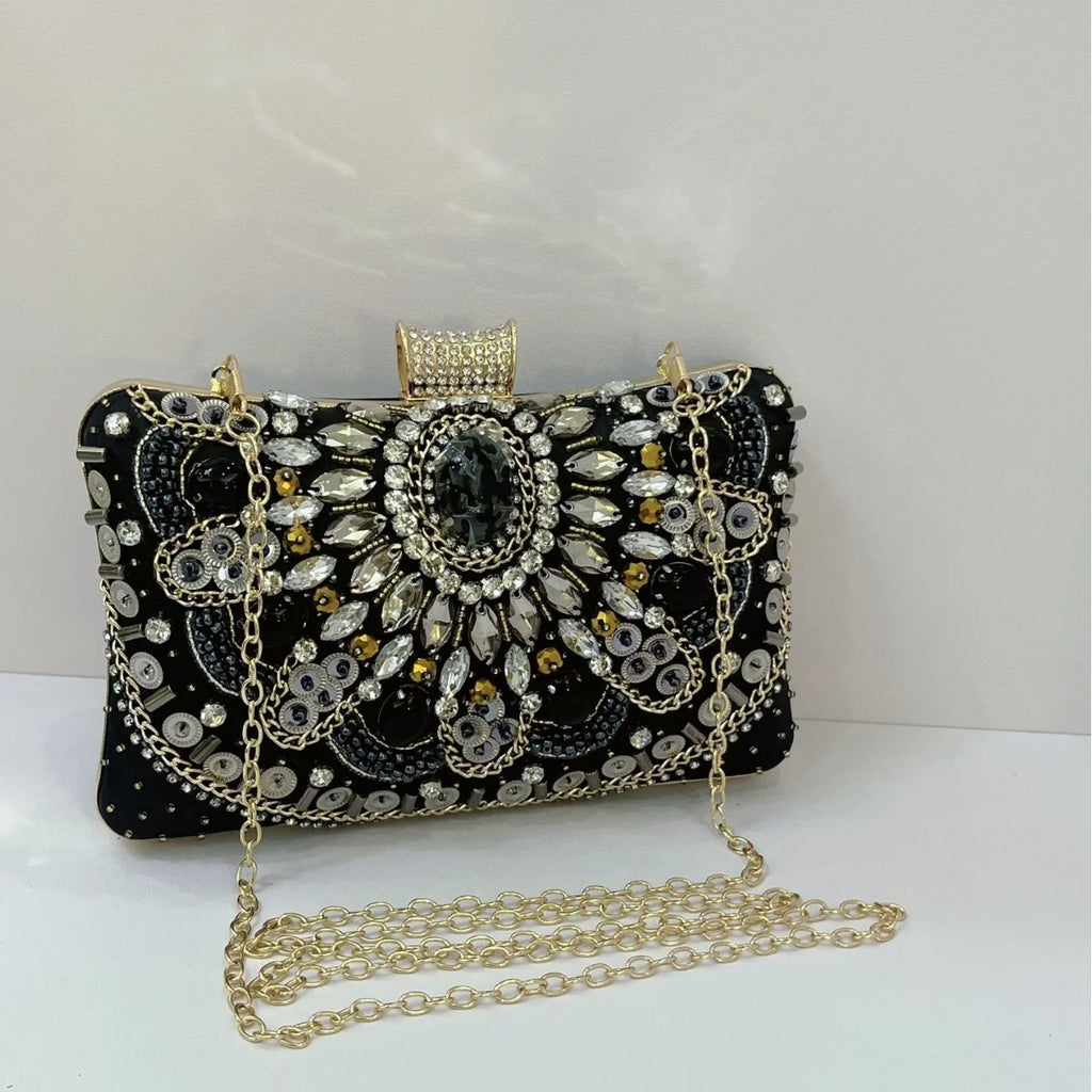 Pearl-embroidered acrylic clutch bag – evening bag for weddings and formal events