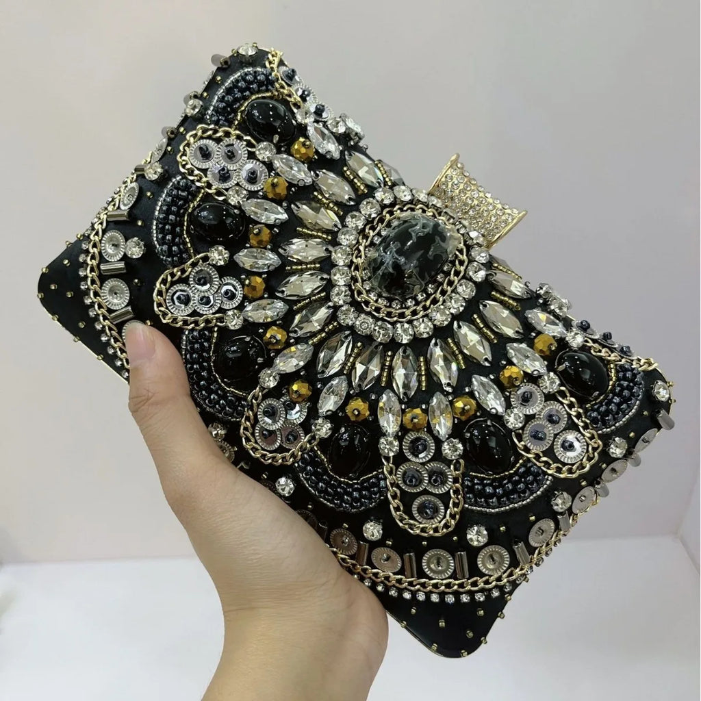 Pearl-embroidered acrylic clutch bag – evening bag for weddings and formal events