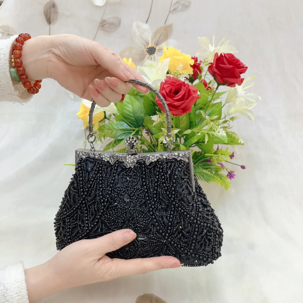Beaded handbag with 120cm chain strap for everyday wear