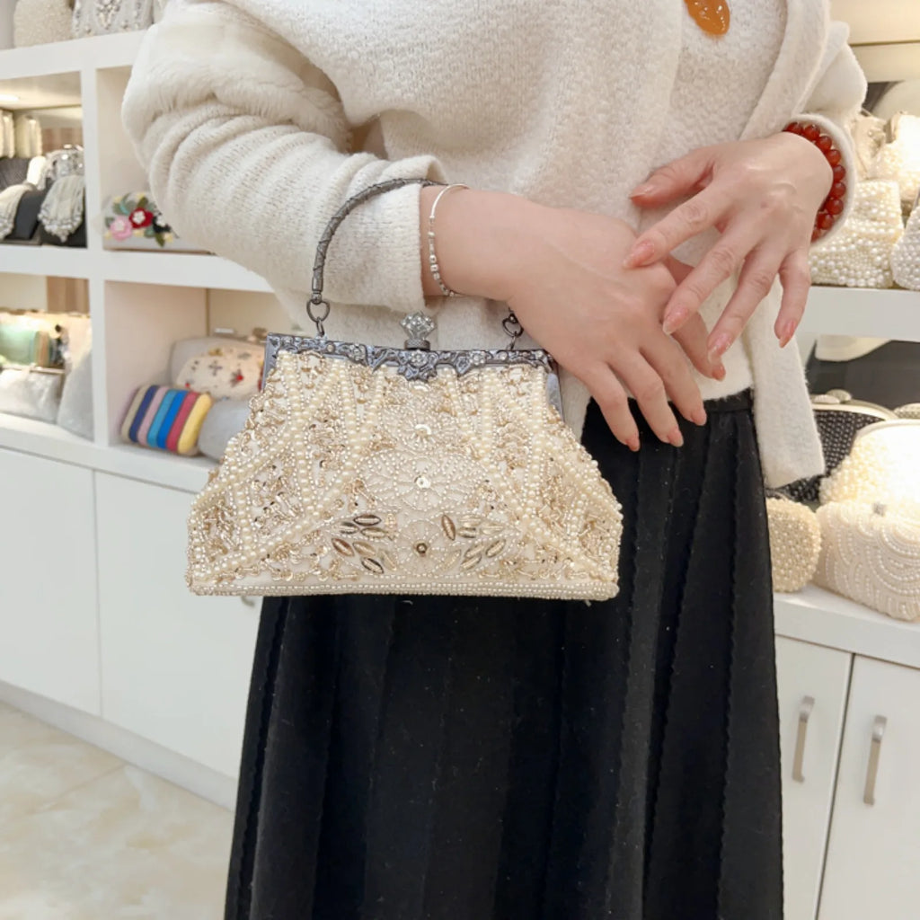 Beaded handbag with 120cm chain strap for everyday wear