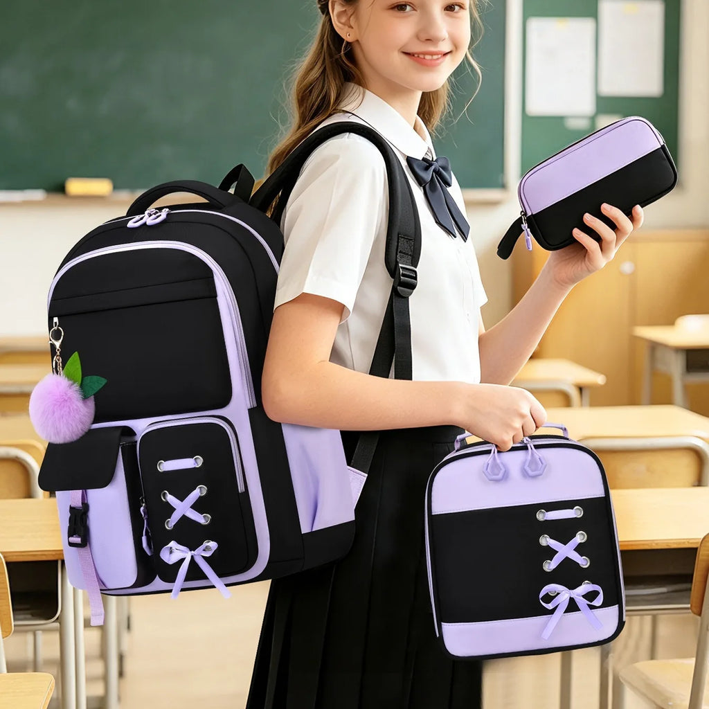 Oxford cloth backpack 3-piece set with 20-35L capacity for school