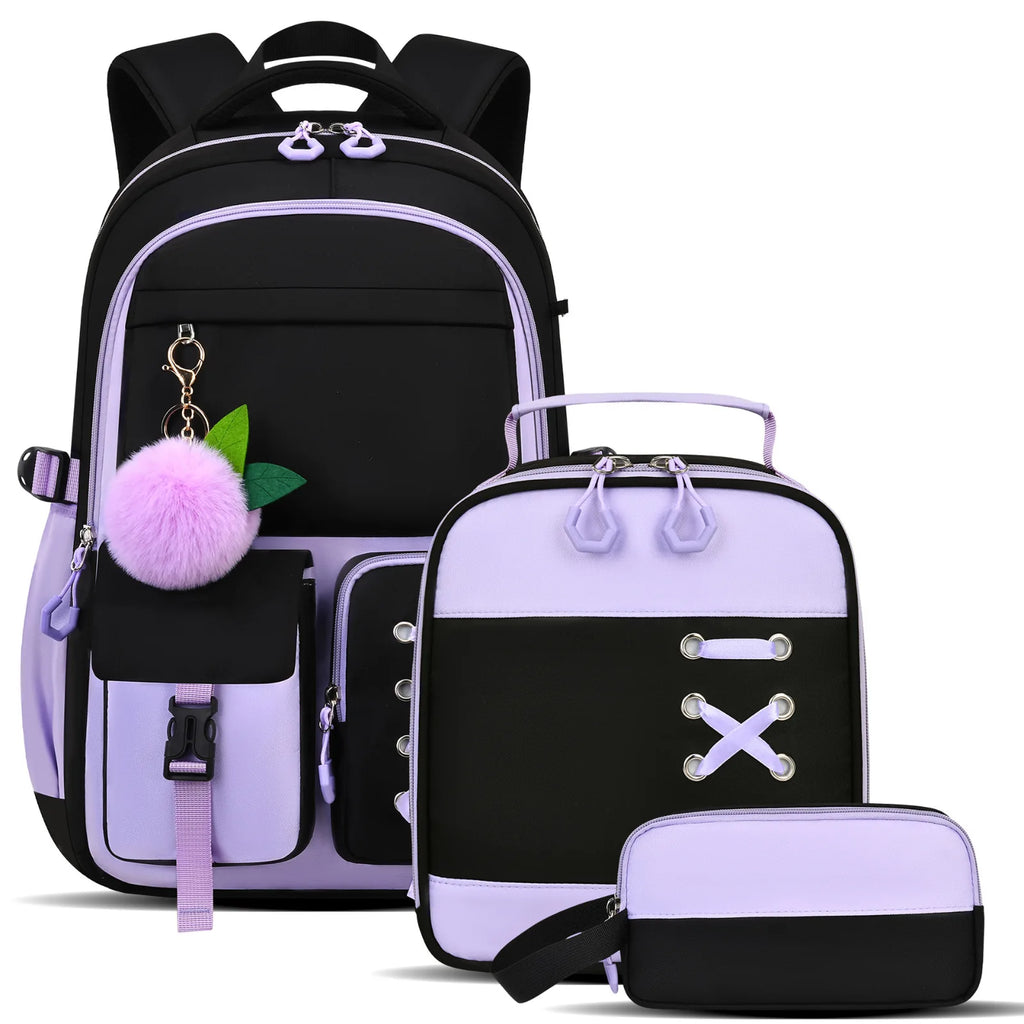 Oxford cloth backpack 3-piece set with 20-35L capacity for school