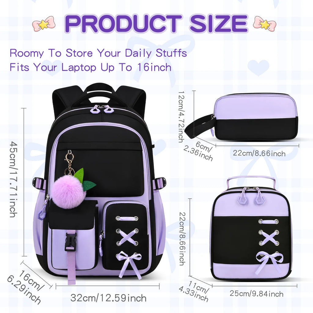 Oxford cloth backpack 3-piece set with 20-35L capacity for school