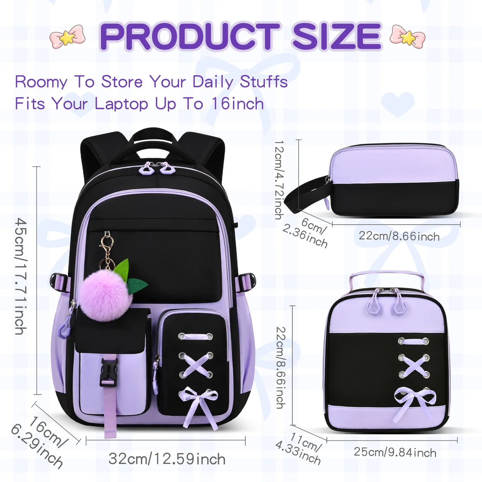Oxford cloth backpack 3-piece set with 20-35L capacity for school