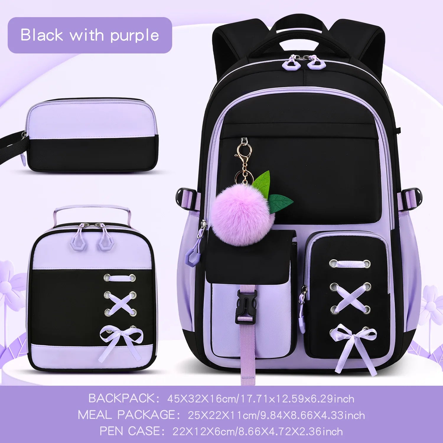 Oxford cloth backpack 3-piece set with 20-35L capacity for school