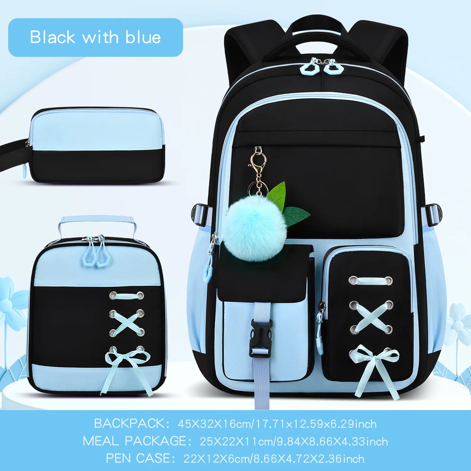 Oxford cloth backpack 3-piece set with 20-35L capacity for school