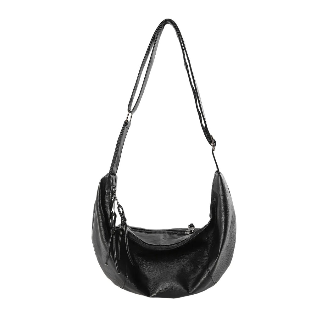 Curved hobo crossbody bag in PU leather – adjustable strap for commuting or riding