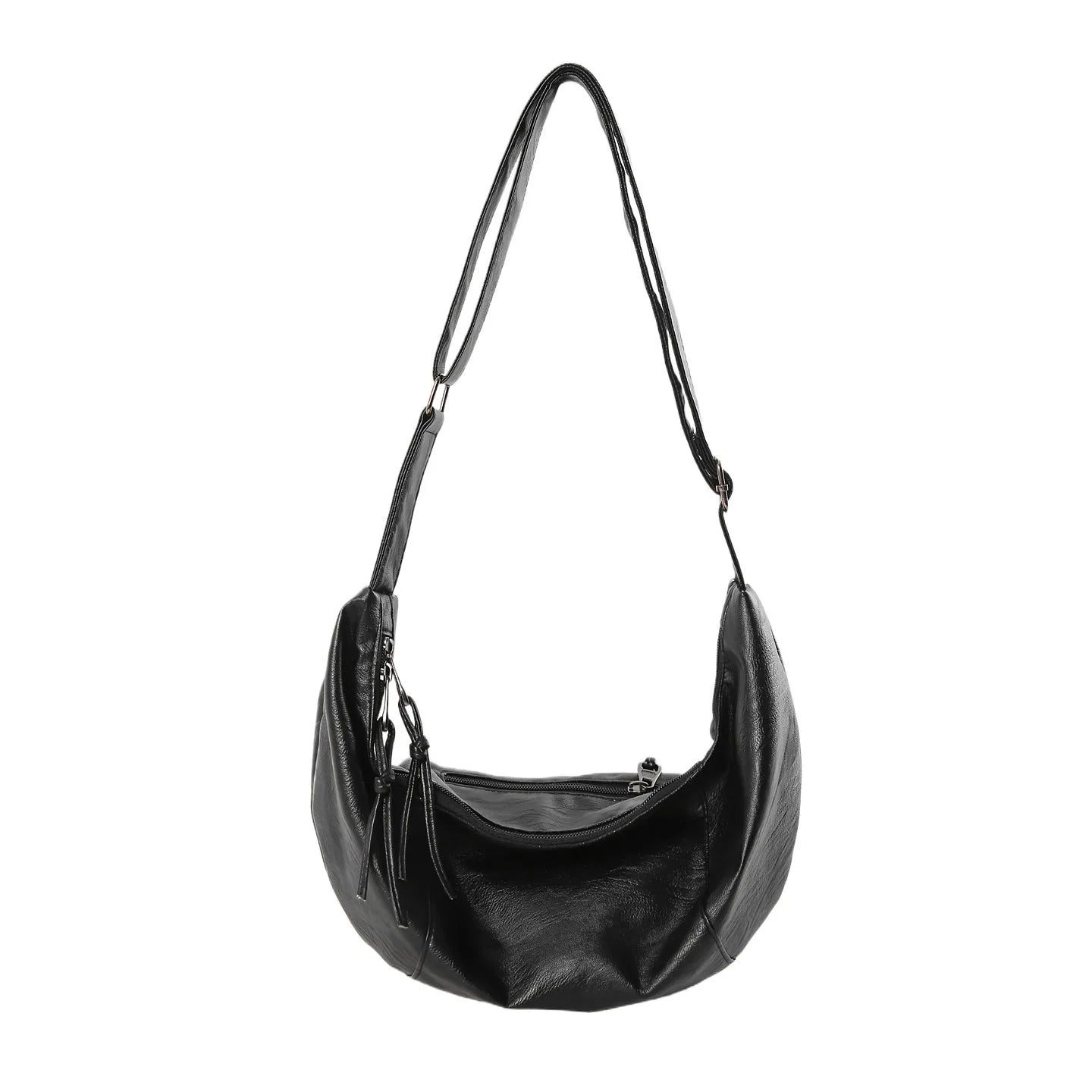 Curved hobo crossbody bag in PU leather – adjustable strap for commuting or riding