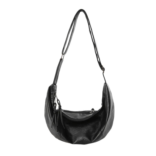 Curved hobo crossbody bag in PU leather – adjustable strap for commuting or riding