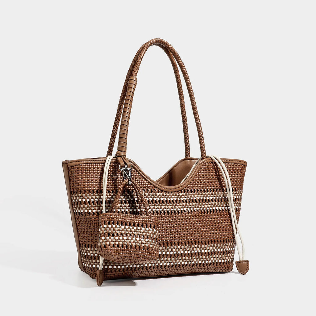 PU leather bucket bag with zippered compartments – single-shoulder tote for daily wear