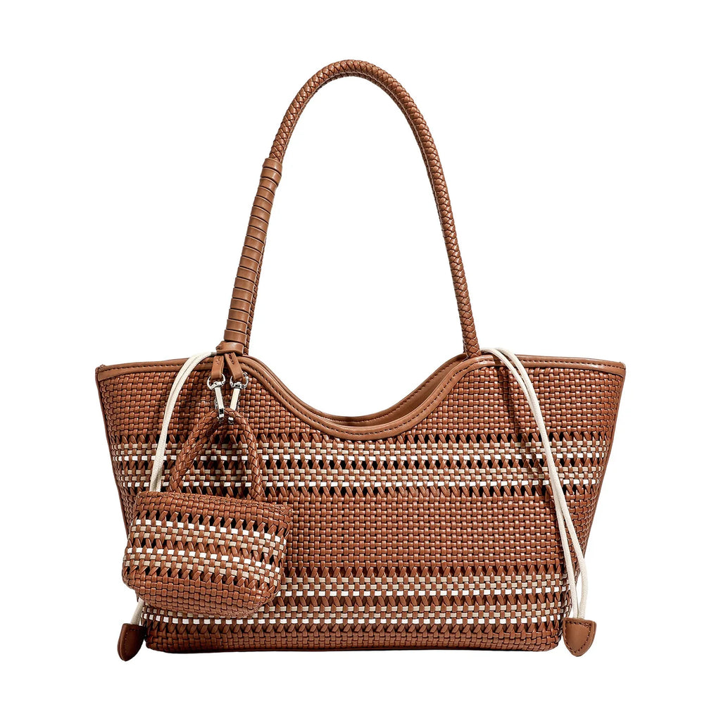 PU leather bucket bag with zippered compartments – single-shoulder tote for daily wear