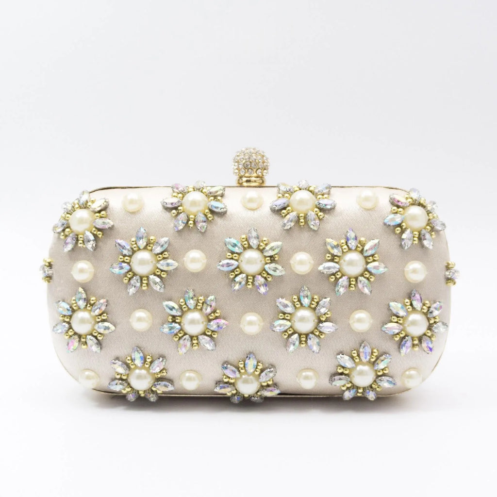 Rhinestone-embellished evening bag with chain strap – oval clutch for special occasions