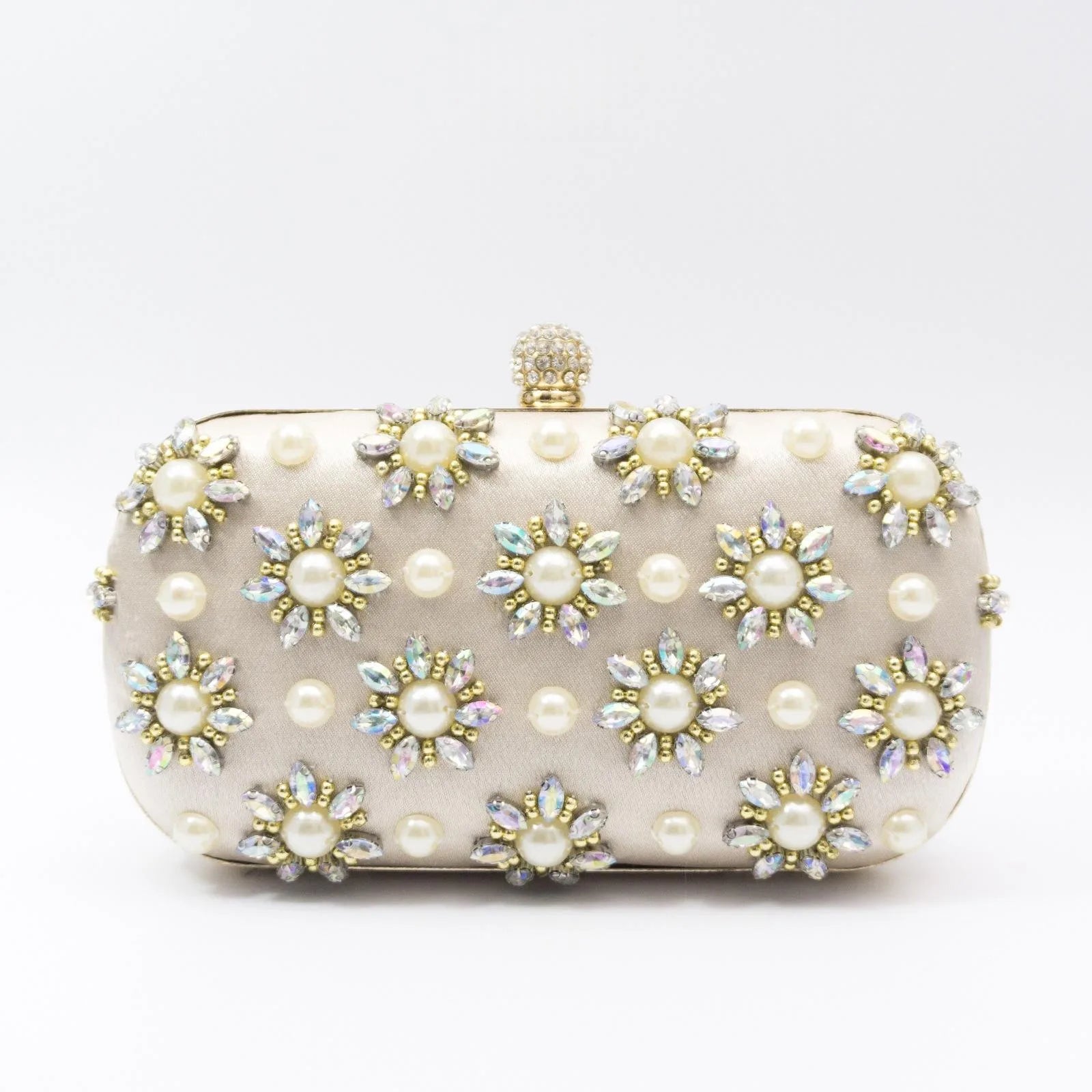 Rhinestone-embellished evening bag with chain strap – oval clutch for special occasions