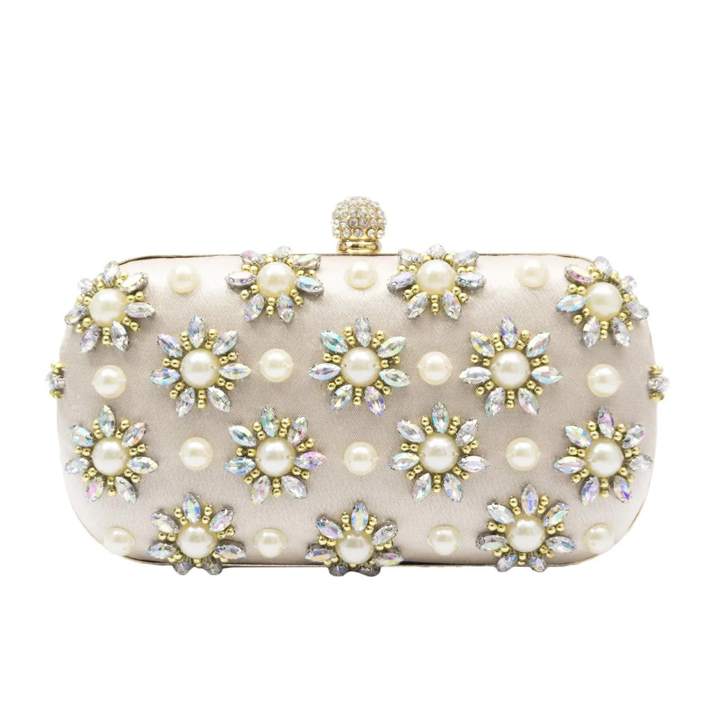 Rhinestone-embellished evening bag with chain strap – oval clutch for special occasions