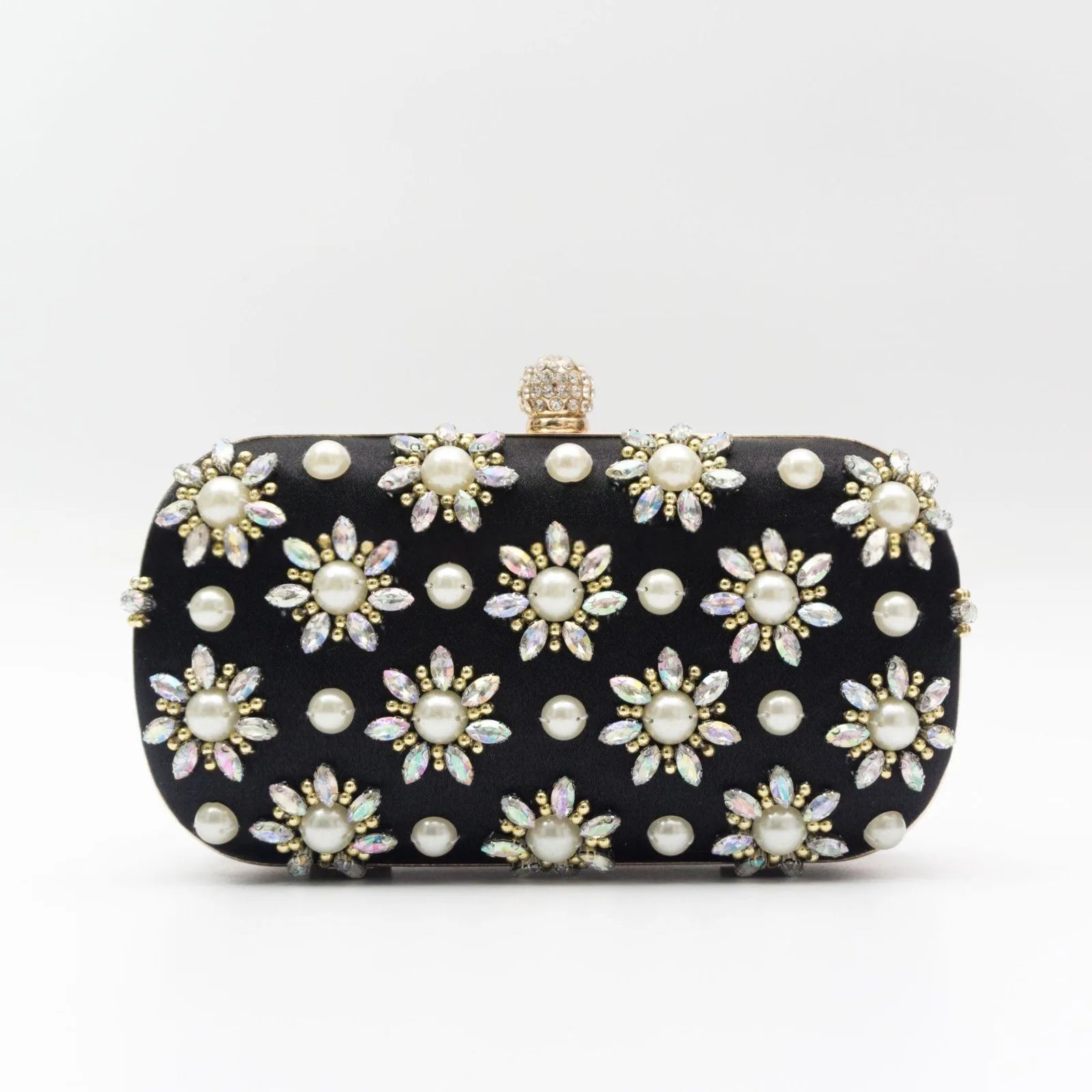 Rhinestone-embellished evening bag with chain strap – oval clutch for special occasions