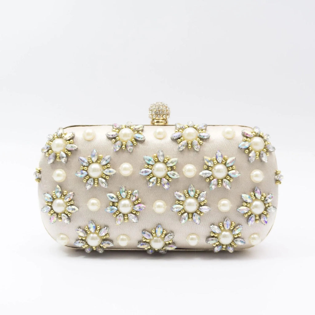 Rhinestone-embellished evening bag with chain strap – oval clutch for special occasions