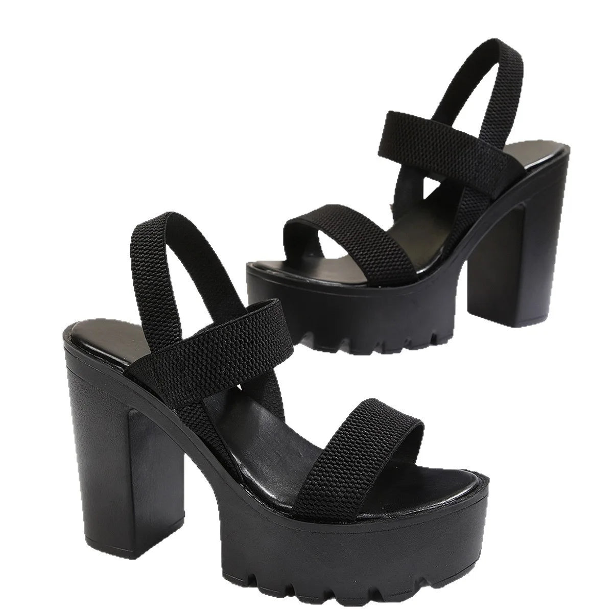 Chunky high-heel slide sandals with a rivet strap detail