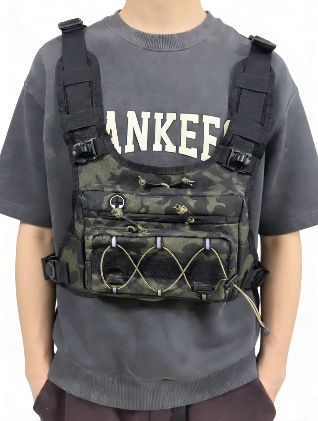 Tactical chest pack for trail running with water-resistant oxford fabric