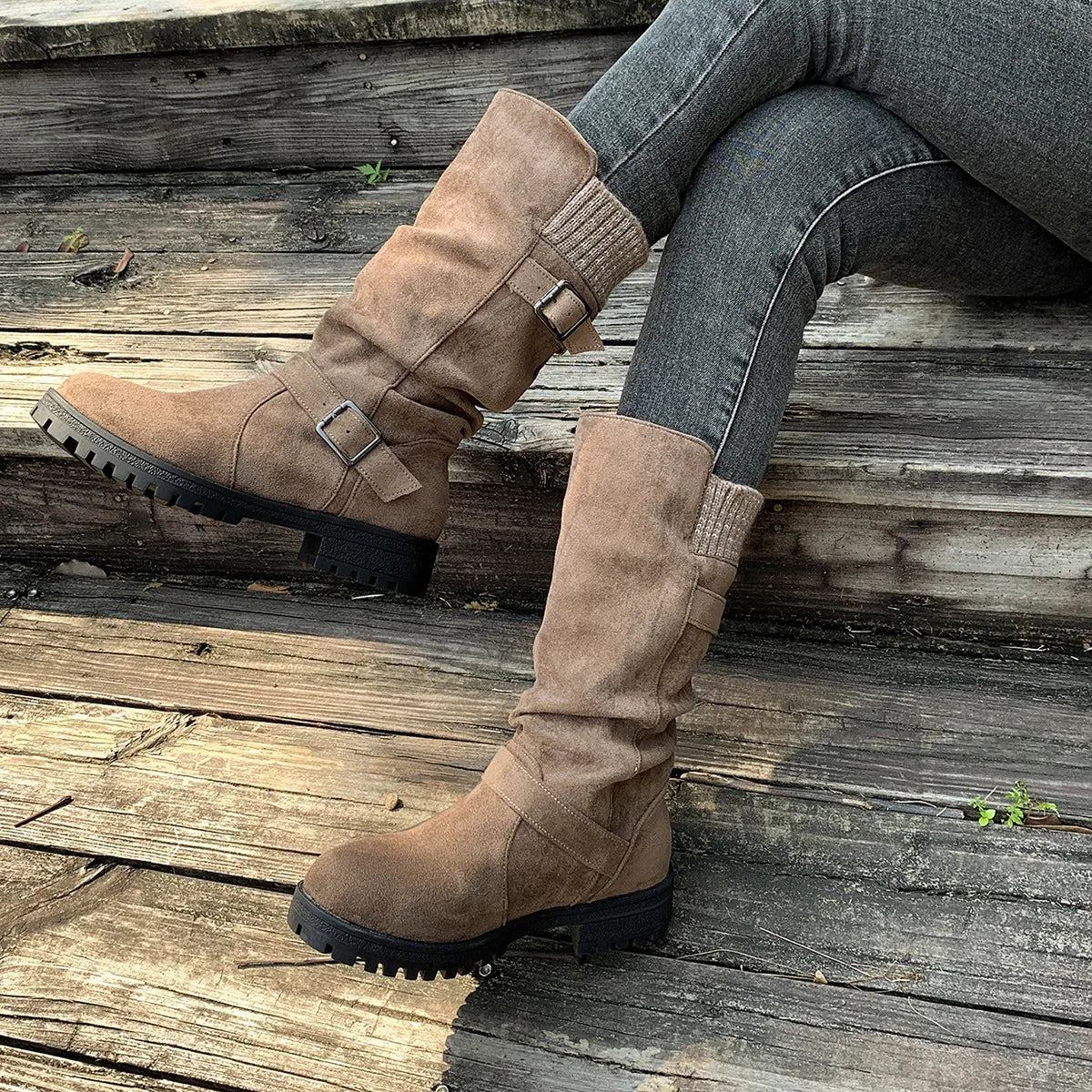 Women’s western cowboy boots – suede ankle boots with a chunky heel