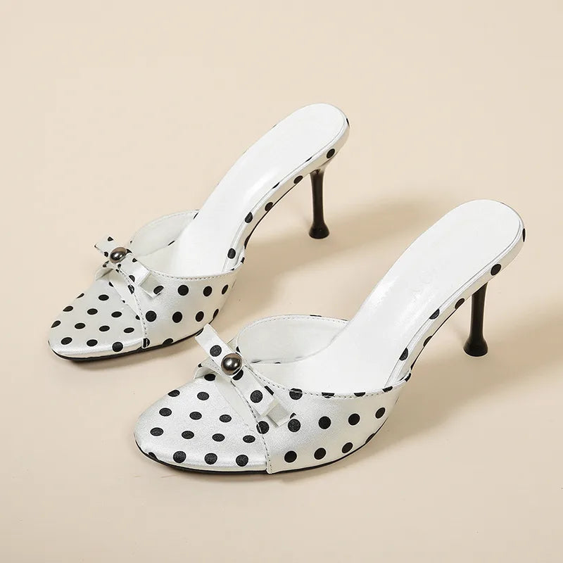 Women’s polka dot one-strap heel sandals – open-toe stiletto for summer nights