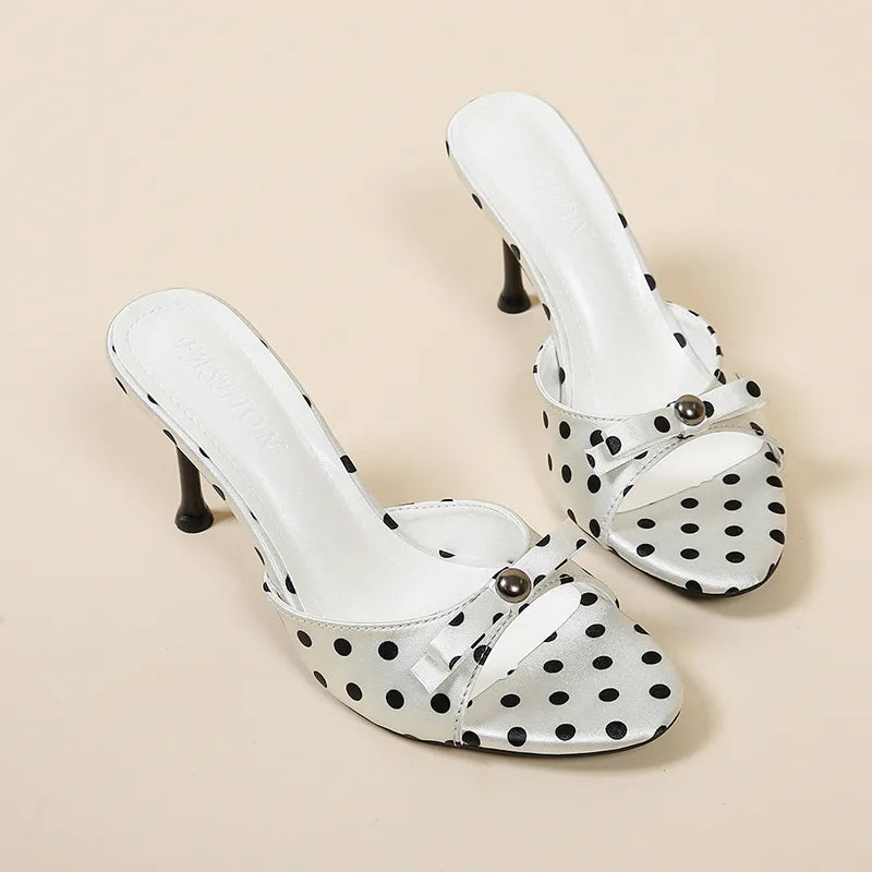 Women’s polka dot one-strap heel sandals – open-toe stiletto for summer nights