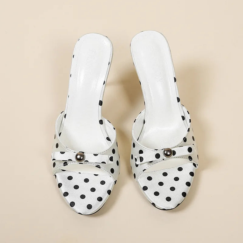 Women’s polka dot one-strap heel sandals – open-toe stiletto for summer nights