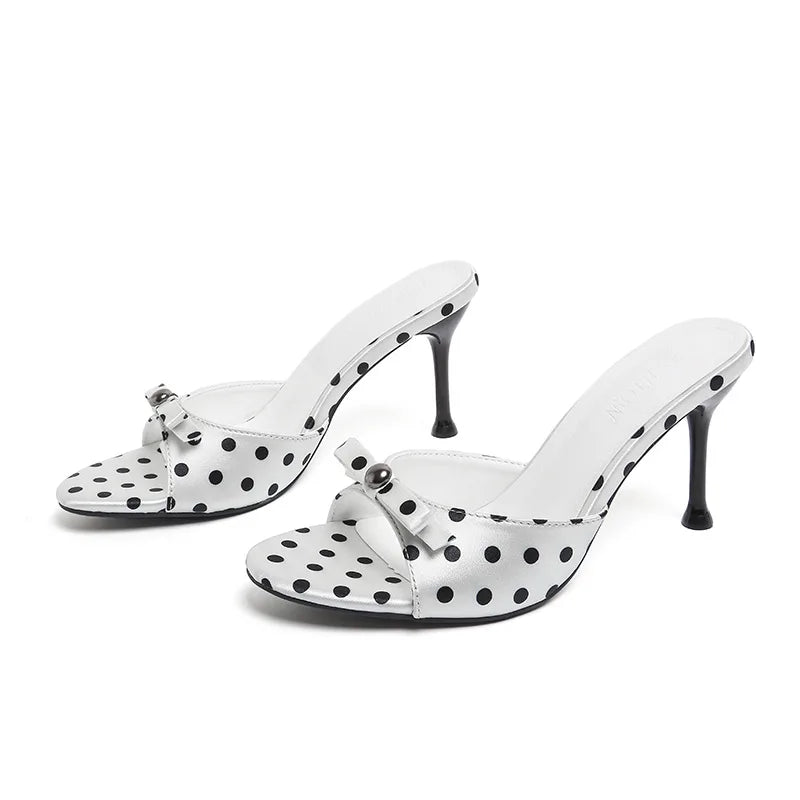 Women’s polka dot one-strap heel sandals – open-toe stiletto for summer nights