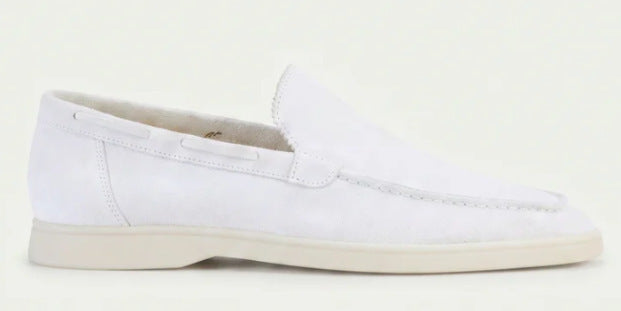 Men’s slip-on driving shoes with a frosted faux-suede finish