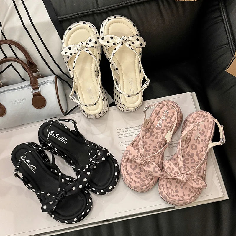 Platform wedge slingback sandals with bow detail for casual summer wear