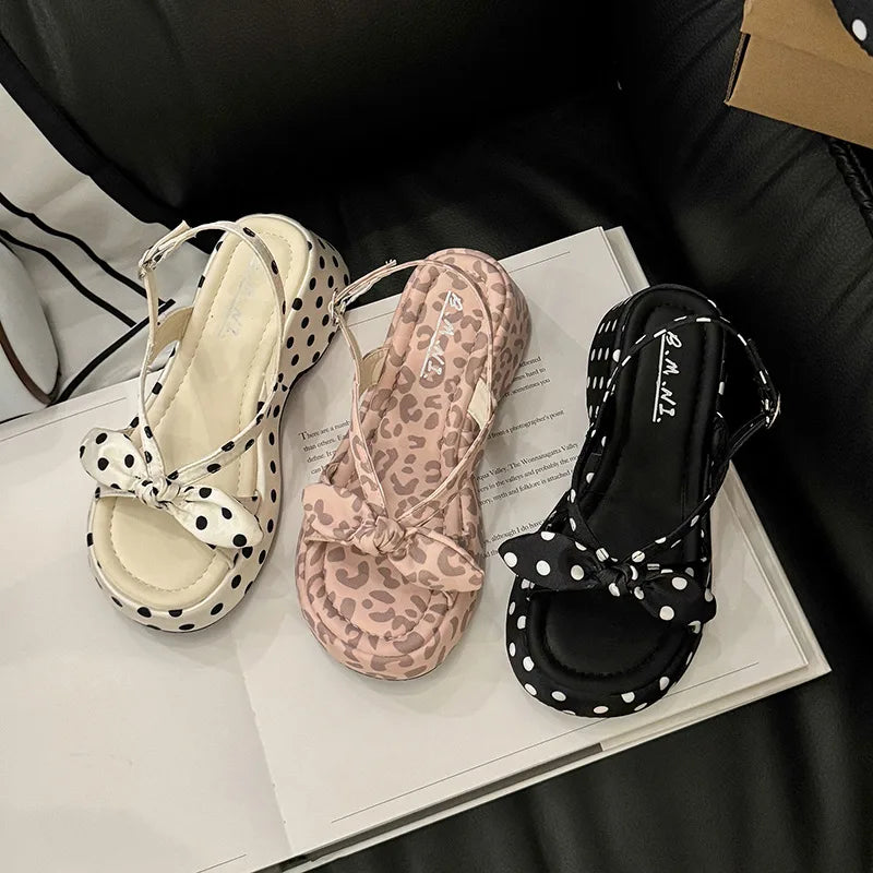 Platform wedge slingback sandals with bow detail for casual summer wear