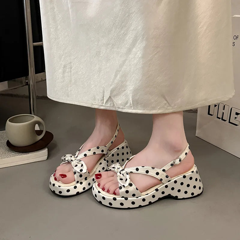 Platform wedge slingback sandals with bow detail for casual summer wear