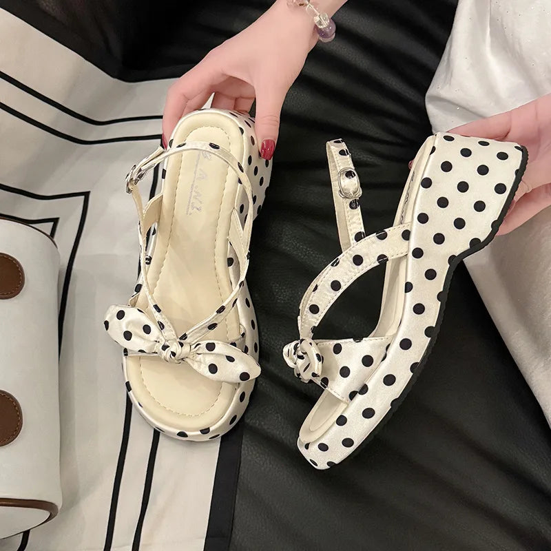 Platform wedge slingback sandals with bow detail for casual summer wear