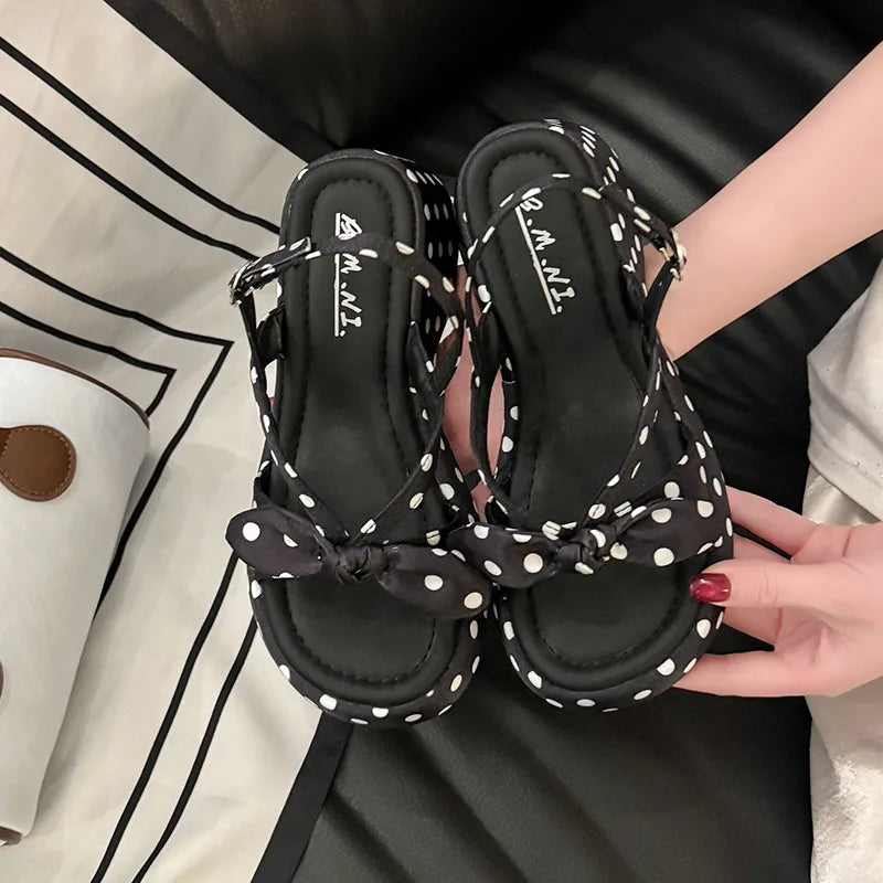 Platform wedge slingback sandals with bow detail for casual summer wear