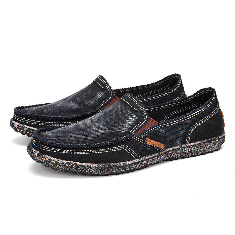 Washed canvas loafers for men with stitched rubber soles for easy everyday wear