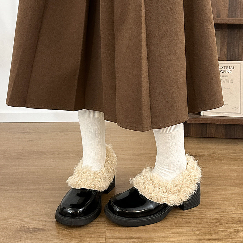 Women’s fleece-lined ankle boots – slip-on block heel boots for cold weather