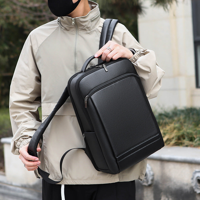 Men’s PU leather dual-shoulder travel bag for business trips – wear-resistant