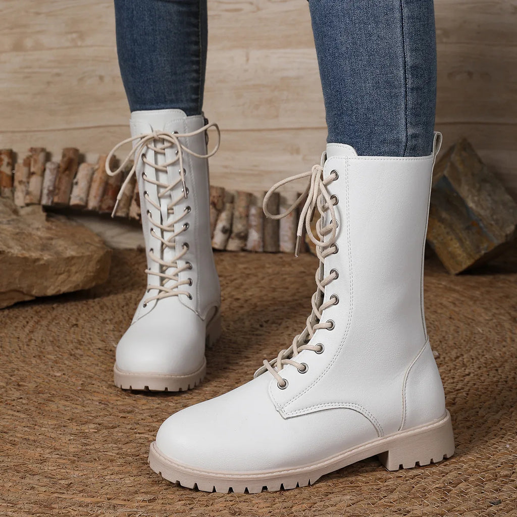 Round toe combat boots with side zipper – wide-size options for fall and winter