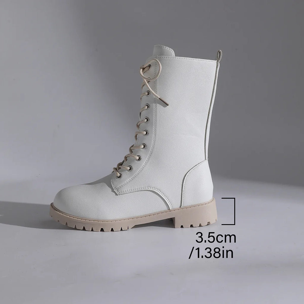 Round toe combat boots with side zipper – wide-size options for fall and winter