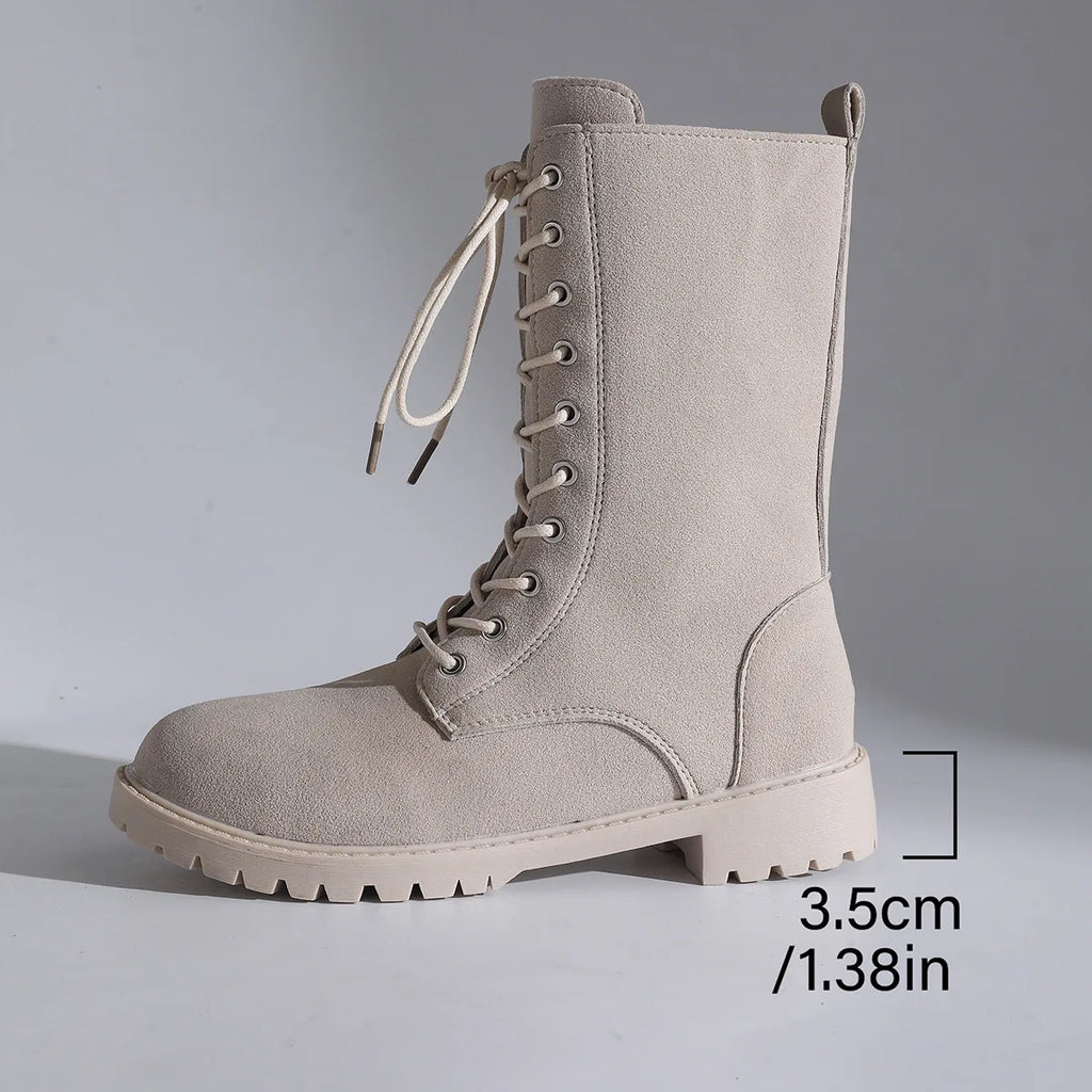 Round toe combat boots with side zipper – wide-size options for fall and winter