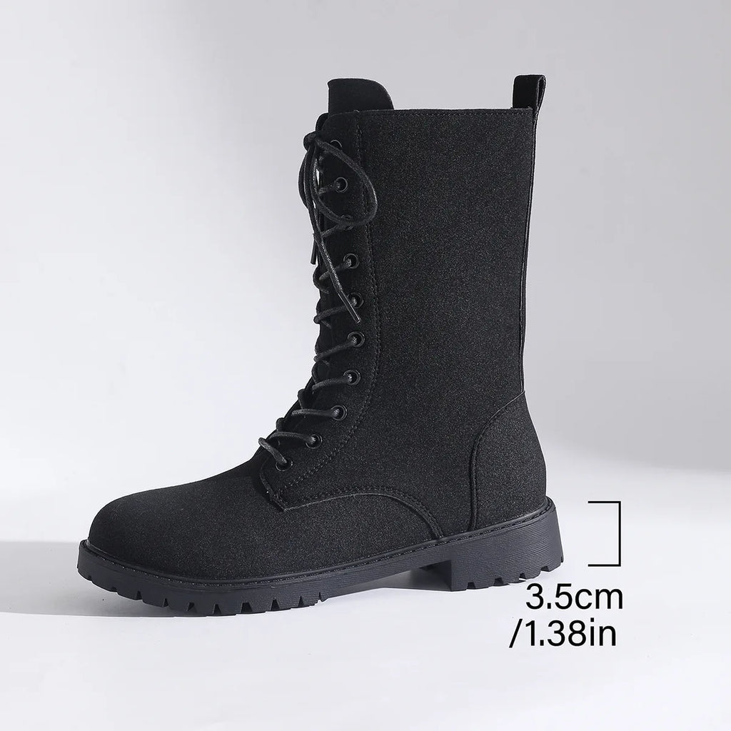 Round toe combat boots with side zipper – wide-size options for fall and winter