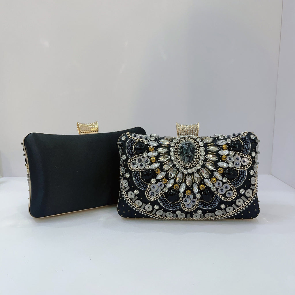Pearl-embroidered acrylic clutch bag – evening bag for weddings and formal events