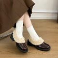 Women’s fleece-lined ankle boots – slip-on block heel boots for cold weather