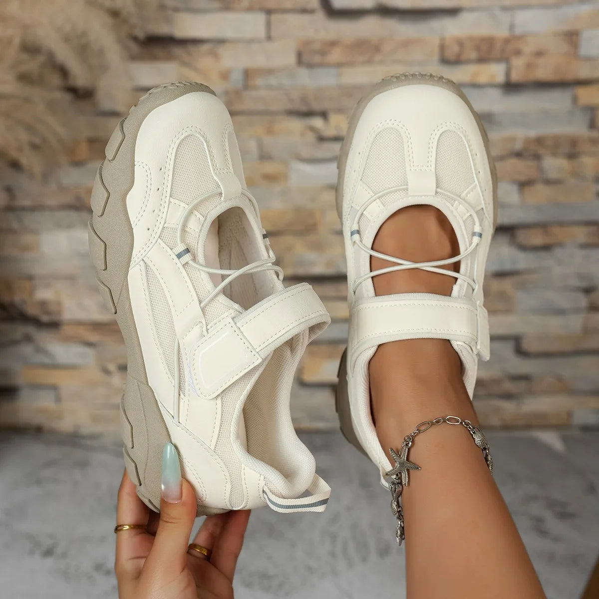 Mary Jane sport sneakers with hook-and-loop straps for casual summer wear